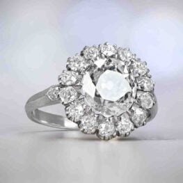 Diamond Cluster and Platinum Ring Tusten Ring Artistic