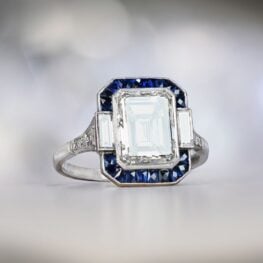 Emerald-cut Diamond and Sapphire Halo Ring Ludlow Ring Artistic 13964