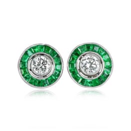 Old European Diamond Emerald Halo Earrings - Bampton Earrings MAR106 TV