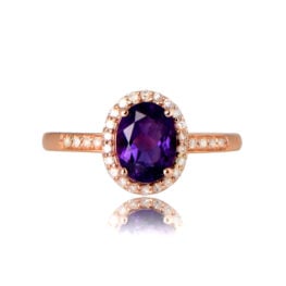 Oval Cut Amethyst and Diamond Halo Ring TV