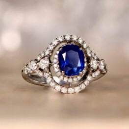 Oval Kashmir Sapphire Double Halo Ring Gem Quality