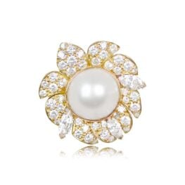 Pearl and Diamond-Set Petal Halo 18k Gold Earrings - SM234 TVR