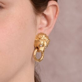 18k Yellow Gold VCA Lion Earrings