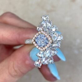 Fancy Light Blue Diamond Accented Cushion Cut And Rose Gold White Gold Mounting VMK14 F5