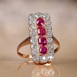 Antique Edwardian Diamond and Ruby Elongated Ring - Ashmont Ring