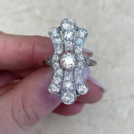 Antique Platinum Hand Crafted Diamond Art Deco Ring